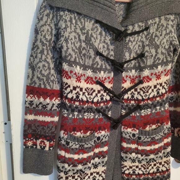 BOB TIMBERLAKE Nordic style sweater coat with pockets Dry cleaned Wool sz.SM - Picture 2 of 9